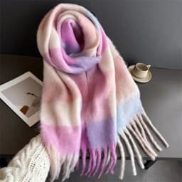 Winter Warm Thick Scarf Women Mohair Plaid Soft Tassel Shawl Wrap Pashmina Checkered Large Neck Blanket Scarf