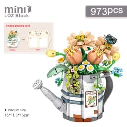 Mini Watering Can Potted Building Blocks Flower DIY Plant Bonsai Bouquet 3D Model Home Decoration Children's Assembled Toy Gift