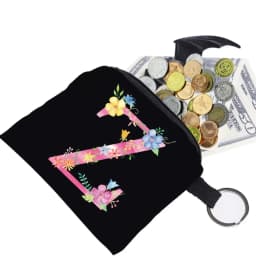 Women's Wallet Coin Purse Small Object Bag Key Ring Buckle Organizers Bags Black Canvas Pink Letter Pattern Print Series