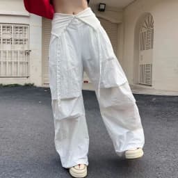 Vintage Patchwork Wide Leg Pants for Women Y2K Lapel Low Waist Streetwear Dance Pants American Hip Pop Loose Parachute Trousers