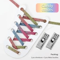 1 Pair Rhinestone Buckle Elastic No Tie Shoelaces Candy Colors Shoe Laces Suitable for Sneakers and Sports Shoes Flat Shoelace