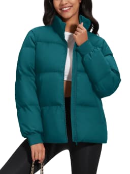 TACVASEN Winter Padded Puffer Down Coats Womens Warmth Stand Collar Full Zip-up Jackets Lightweight Waterproof Quilted Outwears