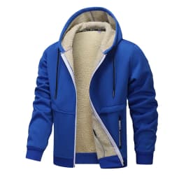 Blue Fleece-Lined Hoodie Jacket for Men - Warm, Comfortable, Casual Style Male Coat. Size M-5XL 6XL