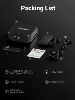 FIREBAT MINI PC A6 AMD Ryzen 7 7735HS 16GB DDR5 RAM 512GB SSD WIFI6 BT5.2 Windows 11 Portable Desktop MINI-PC Gaming Computer