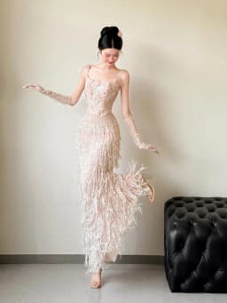 Elegant Long Evening Gown Women's New 2026 Strapless Tassel Hostess Wedding Toasting Dress Luxury Sensation High Waist Fish Tail