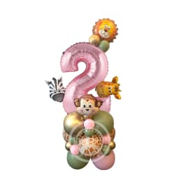 31pcs Wild Animal Pink Balloon Tower with 1-9 Number Balloon for Girl's Wild One Themed Birthday Jungle Safari Party Decoration
