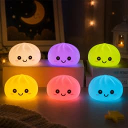 2026 New Luminous Colored Steamed Dumpling Squishy Toy, Soft Silicone Decompression LED Night Light, Glowing Squeeze Lamp for An