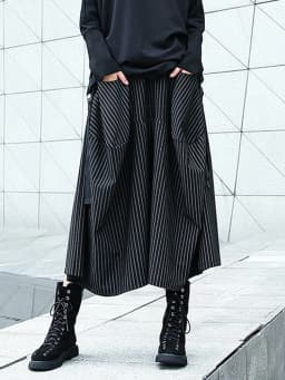 [EAM] High Elastic Waist Black Striped Long Wide Leg Casual Pants New Trousers Women Fashion Tide Spring Autumn 2026 1DH8290