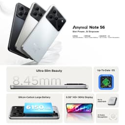 DOOGEE Anyreal Note 56 Smartphone, Android 16, 6.56" HD+ 90Hz IPS Waterdrop Screen, 6150mAh Large Battery, UNISOC SC9863A Octa Core, 24GB RAM(3GB+21GB Extended RAM)+64GB ROM, 8MP Rear+5MP Front Camera, Face Unlock, 3.5mm Headphone Jack Mobile Phone