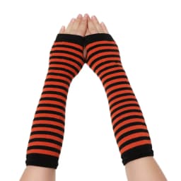 1 Pair Striped Soft Mitten Knitted Elbow Gloves Long Glove Fingerless Cotton Classic Wristband Arm Cover Sleeve For Women Girls