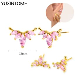 925 Sterling Silver Needle Pink Crystal Heart Hoop Earrings for Women Fashion Geometric Pendant Earrings Luxury Jewelry Gifts