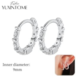 925 Sterling Silver Ear Needle Hoop Earrings Crystal Circle Small Huggie Earrings for Women Simple Females Girls Jewelry