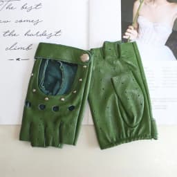 New Women's Sheepskin Half Finger Gloves Thin Style Unlined Rivet Style Colored Genuine Leather Driving Gloves