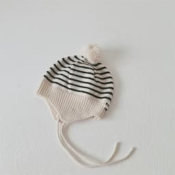 Fashion Striped Children Ear Protection Hat Solid Color Woolen Knit Hat 2-6Year Kids Winter Warm Pullover Cap Plush Ball Beanies