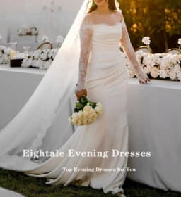 Eightale Boho Wedding Dress off Shoulder Customized Appliques Lace Mermaid Long Sleeves Pleats Satin Bridal Gown Robe De Mariée