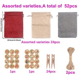 3/6/25/52pcs Multi Color Party Drawstring Gift Bag and 1-24 Round Label with Clip and Hemp Rope, Christmas Calendar Countdown