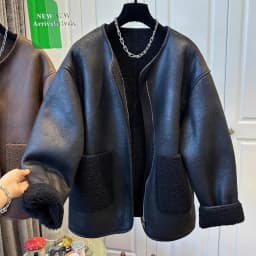 Women's Super Cute Zipper Fur Patchwork One-piece Round Neck Coat Top Warm Casual Winter Best Seller Coats and Jackets Women