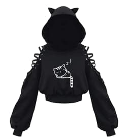 Women's Clothes Solid Color Gothic Hoddies Women's Sweatshirt Hollow Out Long Sleeve Hodded Casual Pullover Summer Autumn Y2k