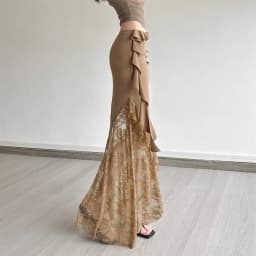 SylCue Mesh Patchwork Long Skirts Women Elastic Waist Solid Ruched Ruffles Tassel Street Fashion Elegant Style Skinny Outfits