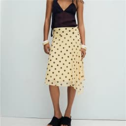 Y2K Polka Dot Print Chiffon Midi Skirt for Women High Waist Asymmetrical Hem A Line Flowy Skirt Summer Vacation Streetwear
