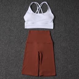 Nylon Yoga Set Gym Two Piece Sets Womens Bra Top Women Cycling Shorts Sport Fitness Sportswear 45 Colors Womens Clothing