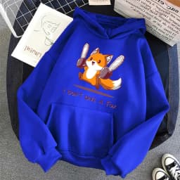 I Don't Give A Fox Cute Animal Kawaii Hoodie Mens Loose Fleece Pullover Hip Hop Hoodies Streetwear Cartoon Women Men Sweatshirts