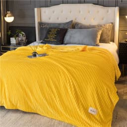 Solid Color Soft Silky Warm Yellow Coral Fleece Blanket Summer Office Nap Flannel Throw King Queen Winter Bedspread