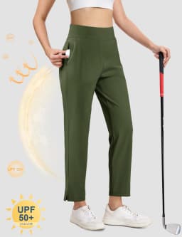 TACVASEN UPF 50+ Golf Pants Women's Stretch Pants High Waisted Work Athletic Casual Dress Pants 5 Pockets for Yoga Business
