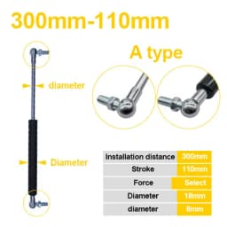 2PC 18*8 Rod Gas Spring Folding Hinge Stroke 50-500N Force Lift Support Hole Center Distance 200-300mm Stroke Distance 60-110mm