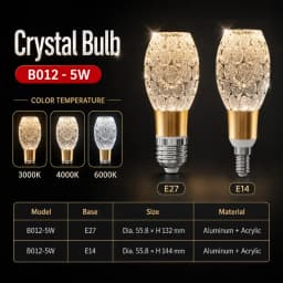 E27/E14 Acrylic Crystal Decorative LED Bulb High CRI Ra97+ 3000K 4000K 6000K for Corridor Balcony Study Cabinet Indoor Lighting