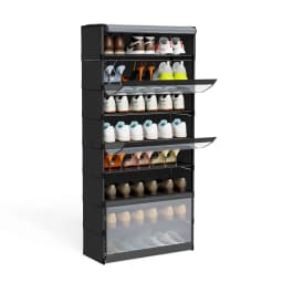 Shoe Rack, 8 Compartments, Shoe Cabinet with Doors, for 24 Pairs, Modular Plastic Shelf, for Entryway, Bedroom, Hallway