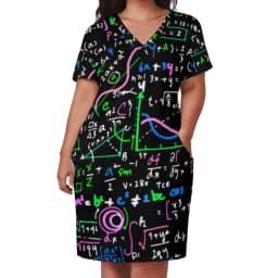 Math Lessons Print Dress V Neck Geometry Kawaii Dresses Woman Street Wear Print Casual Dress With Pockets Plus Size