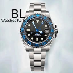 BLIGER 40mm Customizable Logo Blue GMT Watch For Men Black White Dial Green Luminous Sapphire Glass Waterproof Reloj Hombre Date