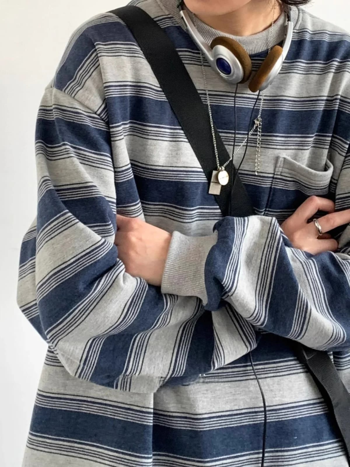 Retro Japanese Style Long Sleeve round Neck Base Shirt Men's Nautical Striped Workwear Sweatshirt Spring Autumn Unisex Couple