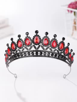 Retro Palace-Style Blue Diamond Crown Headband with Black Base, European and American Luxury Party Hair Accessory, Sparkling Headpiece for Evening Events