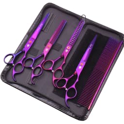 Purple Dragon Pet Scissors 7'' Stainless Dog Groomming Scissors Kit Straight Shears Thinning Shears Chunker Curved Shears Z3003