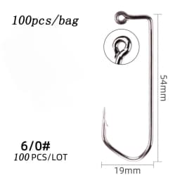 100pcs 7150 Jig Fishing Hooks Barbed Black Hook High Carbon Steel Pesca Barbarian 90 Degree Fishhook Size 6/0# to 1# Hook