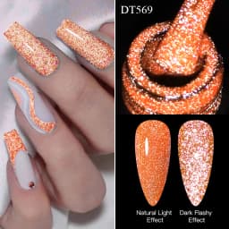 MEET ACROSS 7ml Pink Fluorescent Reflective Gel Nail Polish Glitter Neon Semi Permanent UV LED Gel Nail Art Varnish Manicure