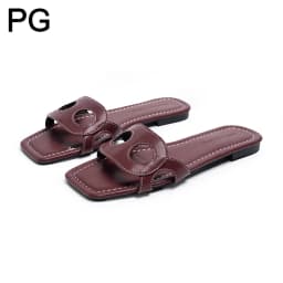 PG Minimalist Square Front Slide Sandals Double Hollow Detail Low Flat Heel Spanish All Match Office Commute Summer Footwear