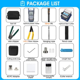 19pcs/set FTTH Fiber Optic Tool Kit with AUA-6S Fiber Cleaver -70~+10dBm/-50+26dBm Optical Power Meter 10mw Visual Fault Locator