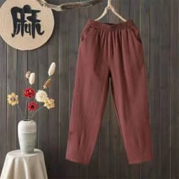 Summer Cotton Linen Loose Fit Thin High Waist Straight Leg Harem Pants for Women Korean Style Nine Points Trendy Trousers