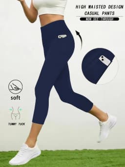 Women Capri Pants with Pockets 5 Inch High Waisted Super Soft No See Through Tummy Control Running Yoga