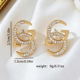 Luxury Rhinestone Interlocking Letter Earrings Double CZ Stud Earrings For Women Bridal & Bridesmaid Wear