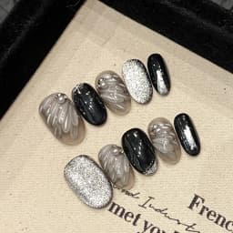 10pcs Purple Cat's Eye Handmade Fake Nails Tips Glitter Mid-length Oval Press on Nails Art Bow Rhinestone Design False Nail Sets