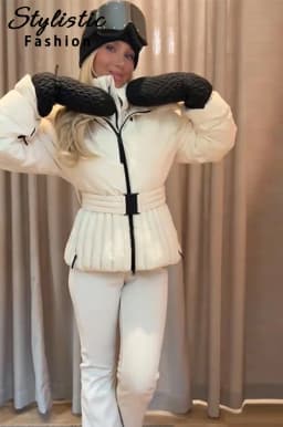 Hooded Skiing Coats Women Solid Stand Collar Belts Pleated Zippers Full Sleeve Thicken Cotton Jacket 2026 Winter Lady Outwears
