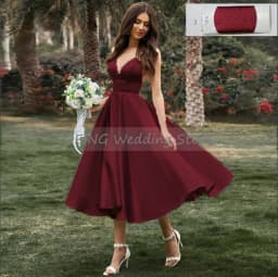Customized Short Wedding Dress Spaghetti Straps V Neck Sexy Wedding Gowns Satin A Line Tea Length Simple Bridal Dresses Midi