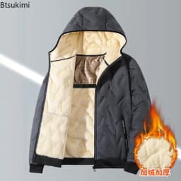 Men Winter Hooded Padded Jacket Waterproof Windproof Quilted Fleece Lined Thick Warm Full Zipper Casual Snow Outerwear for Male