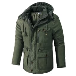 Men's Jacket WINTER USA SIZE Large SIZE Lamb Fleece JACKETS Hooded Cotton Thickened Multi Pocket Casual Mid length Coat