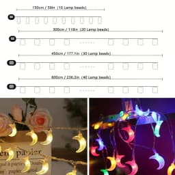 1pack Ramadan Decor Moon String Lights Battery Operated LED Ramadan Mubarak Lights For Crescent Party Home Garden Living Rooms