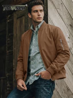 TACVASEN Mens Spring Fall Thin Daily Jackets Lightweight Casual Windproof Zip Pockets Coats Biker Outwear Outdoor Male